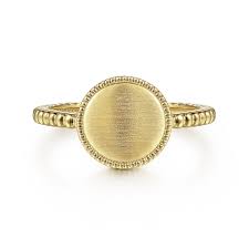 Lady's Yellow 14 Karat Round, Monogram Top Fashion Ring Size 6.5