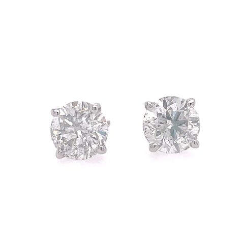 Lady's White 14 Karat Four Prong Studs Earrings With 2=1.40Tw Round J/