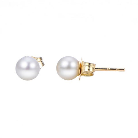 Lady's Yellow 14 Karat "A" Studs Earrings With 2=3.00Mm Akoya Pearls