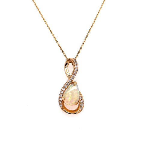 Lady's Yellow 14 Karat Swirl Necklace With One 0.70Ct Pear Opal And 0.