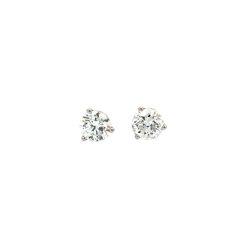 Lady's White 14 Karat Three Prong Studs Lab Created Earrings With 2=1.