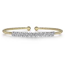 Lady's White/Yellow 14 Karat Diagonal Set Bar Bracelet Length 6 With 0