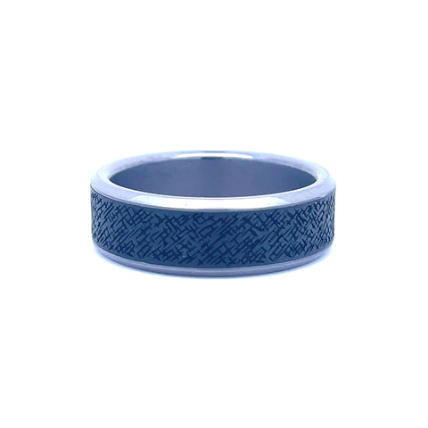 Black/Grey Polished Tantalum & Carbon Fibre 7Mm Offset Texture Ring Si