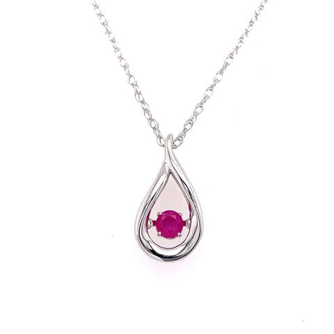 Lady's White Sterling Silver Teardrop Pendant With Shimmering Necklace