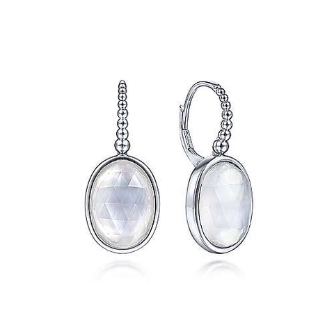 Lady's White Sterling Silver Bezel Set Drop Earrings With 2= O Mother