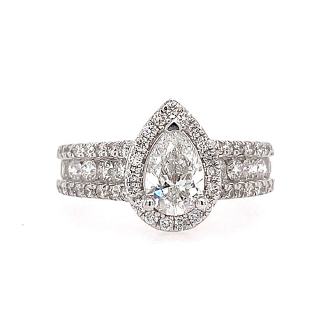 Cathedral Style Pear Halo Ring | 14k White (0.85ct Pear)