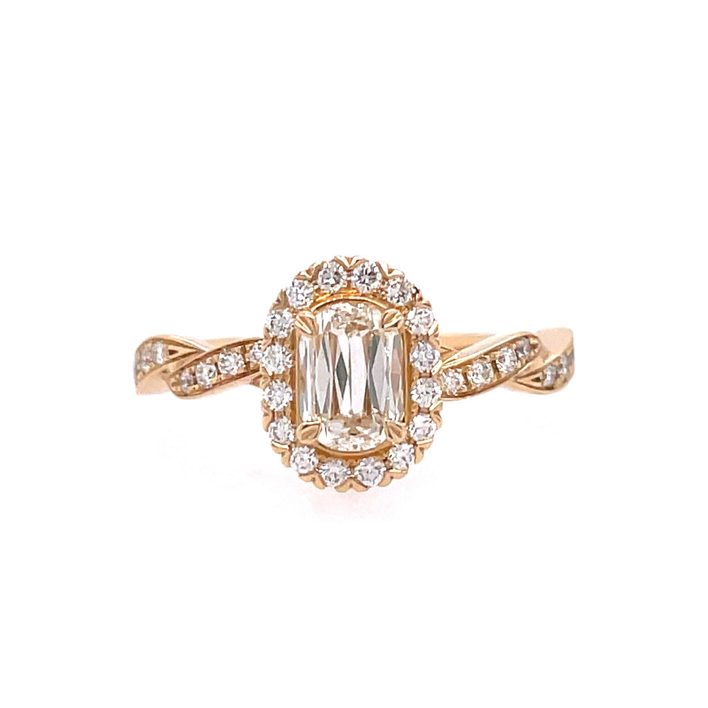 Halo With Woven Band Ring | 14k Yellow (0.42ct Crisscut)