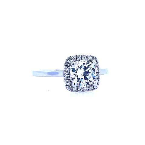 White 18 Karat Simple Band With Cushion Halo Ring Size 6.5 With One 1.