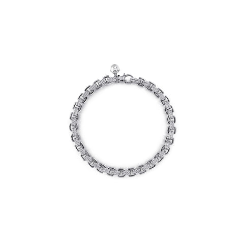 White Sterling Silver Textured Link Bracelet Length 8
