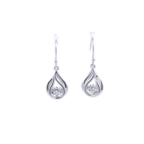 Lady's White Sterling Silver Earrings With 2= R Cubic Zirconiums