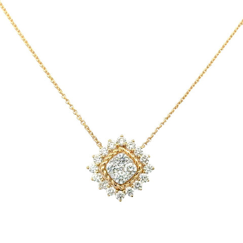 Lady's Yellow 18 Karat Square With Rope Halo Necklace Length 18 With 2