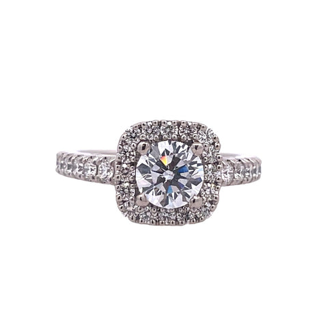 White 14 Karat Cushion Halo Ring With One R Cubic Zirconium And 0.83Tw