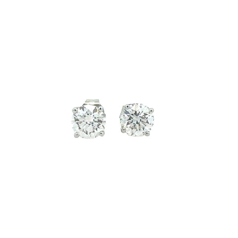 Lady's White 14 Karat Four Prong Studs Lab Created Earrings With One 0