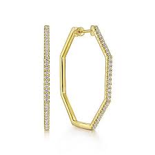 Lady's Yellow 14 Karat 40Mm Contemporary Hoop Earrings With 0.73Tw Rou
