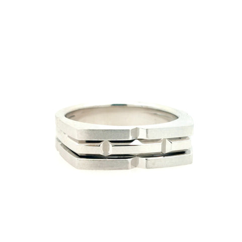 White Sterling Silver Gents Lined Top Ring Ring Length 10