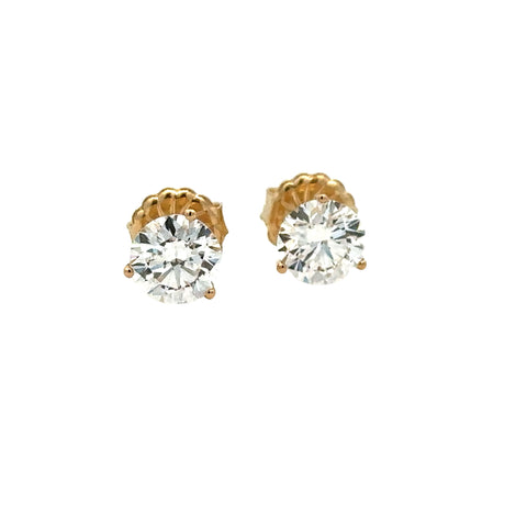 Lady's Yellow 14 Karat Three Prong Studs Lab Created Earrings With 2=2