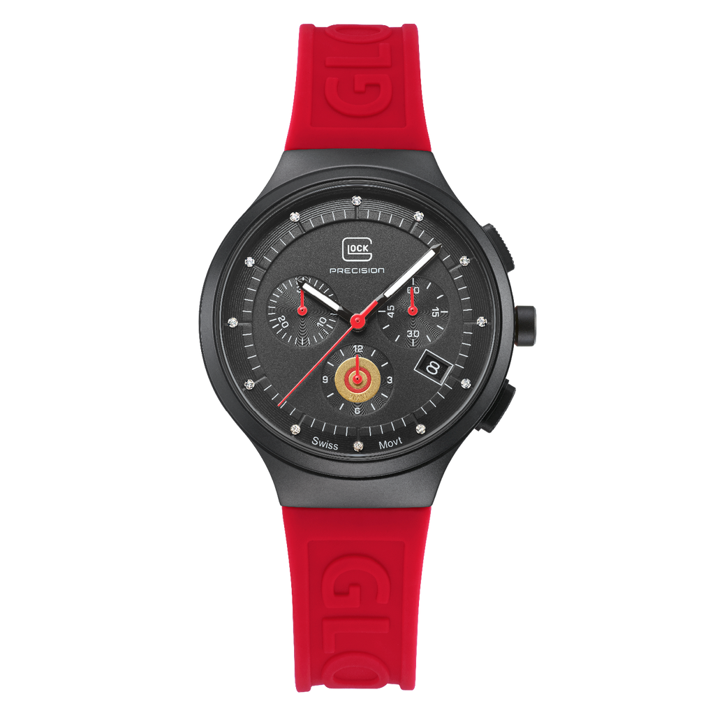 Black Stainless Steel Precision Glock, Black Dial With Red Silicone St