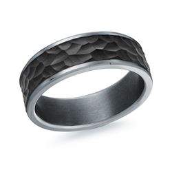 Black/Grey Tantalum & Carbon Fibre 7Mm Hammered Ring Size 10