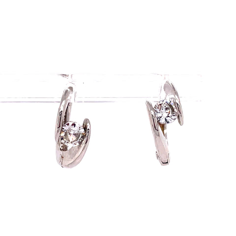 Lady's White Sterling Silver Swirl Huggie Hoop Earrings With 2= R Cubi