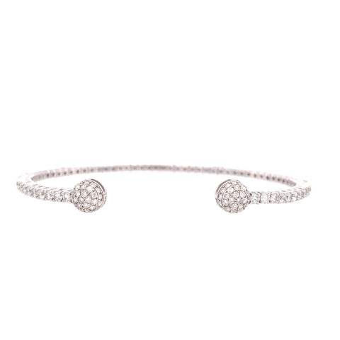 Lady's White 14 Karat Flexible Cuff Bracelet With Diamond Ball On End