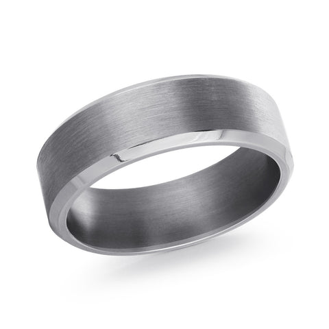Grey Tantalum Satin 7Mm Beveled Edge Ring Size 10