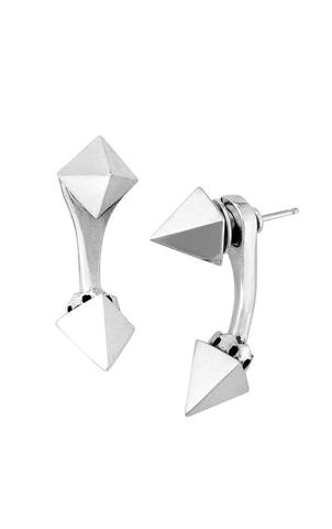 Lady's White Sterling Silver Pyramid Spike Tunnel Earrings