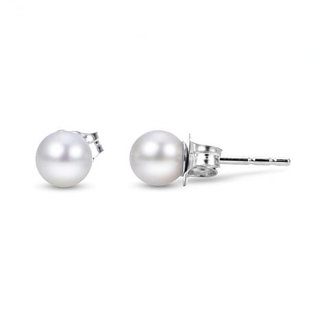 Lady's White 14 Karat "A" Studs Earrings With 2=5.00Mm Akoya Pearls