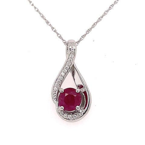 Lady's White 14 Karat Twist Necklace With One 0.70Ct Round Ruby And 0.