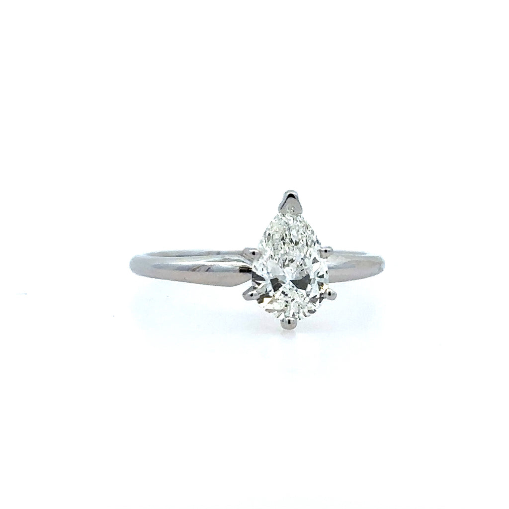 Lady's White 14 Karat Solitaire Ring With One 1.01Ct Pear H Si1 Diamon