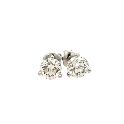 Lady's White Polished 14 Karat Four Prong Studs Earrings With 2=0.98Tw