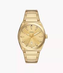 Everett Three Hand Date Gold Tone Stainless Steel Fossil Watch