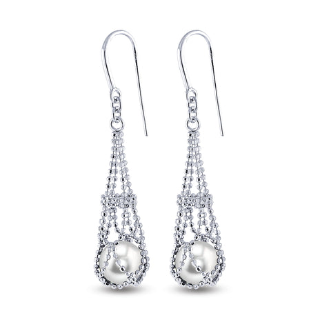 Lady's White Sterling Silver Lace Dangle Earrings Earrings With 2=8.00