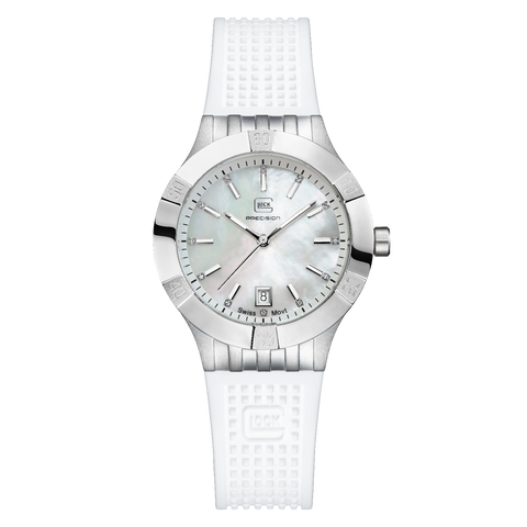 Silver-Tone Stainless Steel Precision Glock With Mother Of Pearl Dial,