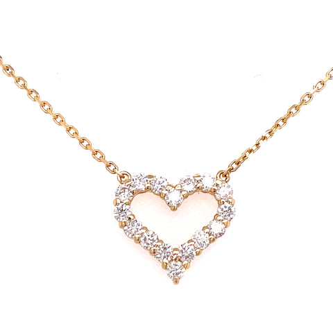 Lady's Yellow 14 Karat Prong Set Stationary Heart Necklace With 0.76Tw
