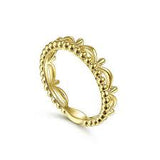 Lady's Yellow 14 Karat Beaded Crown Fashion Ring Size 6.5