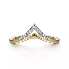 Lady's Yellow Polished 14 Karat 'V' Ring Fashion Ring Size 6.5 With 0.