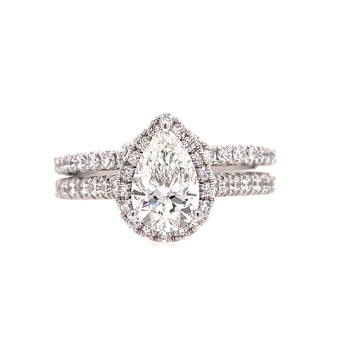 Lady's White 14 Karat Pear Halo Wedding Set Ring Size 7 With One 1.00C
