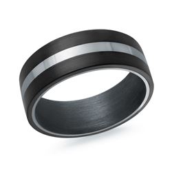 Black/Grey Polished Tantalum & Carbon Fibre 8Mm With Inlay Ring Size 1