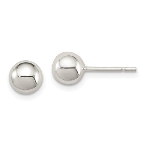 Lady's White Polished Sterling Silver 6Mm Ball Stud Earrings