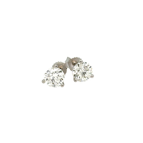 Lady's White 14 Karat Three Prong Studs Earrings With 2=1.50Tw Round G