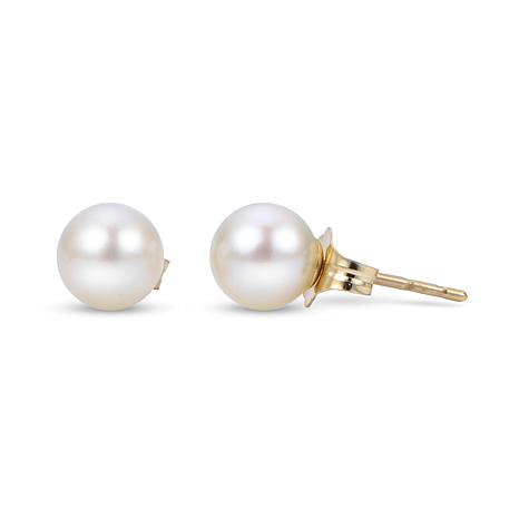 Lady's Yellow 14 Karat "A" Studs Earrings With 2=5.00Mm Akoya Pearls