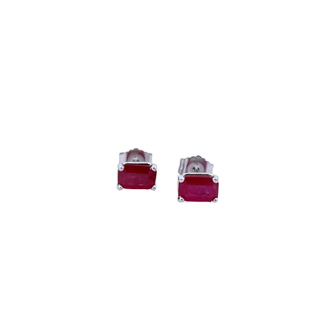 Lady's White 14 Karat Stud Earrings With 2=1.20Tw Emerald Rubys