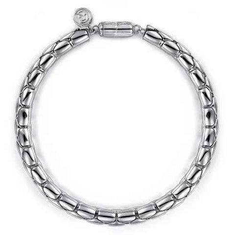 White Sterling Silver Tubular Bracelet Length 8