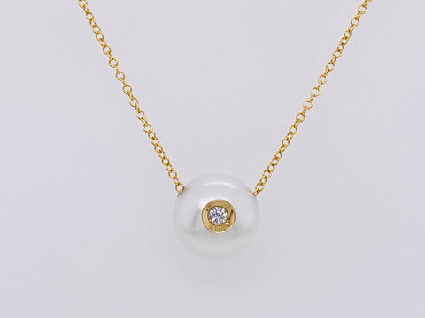 Lady's Yellow Polished 14 Karat Smooth Dia In A Pearl Pendant Jewelry