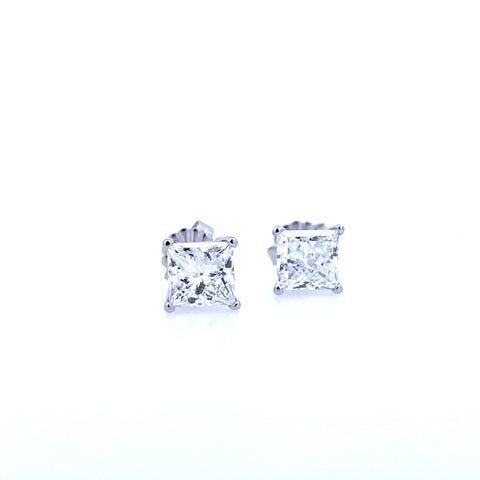 Lady's White 14 Karat Four Prong Studs Earrings With 2=2.00Tw Princess