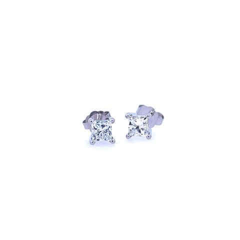 Lady's White 14 Karat Four Prong Studs Earrings With 2=0.75Tw Princess