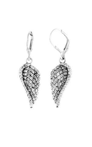 Lady's White Sterling Silver King Baby Small Pave' Cz Wing, Leverback
