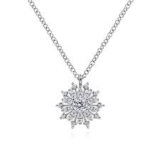Lady's White 14 Karat Cluster, Halo Necklace Length 18 With 0.54Tw Rou