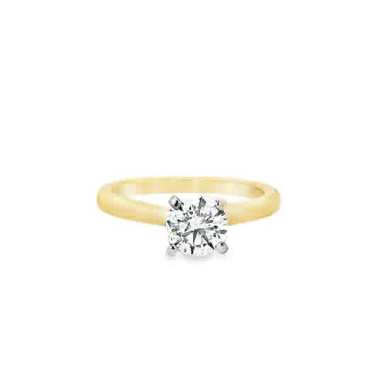 Lady's Yellow 14 Karat Engagement Ring Size 6.5 With One = 1.03Ct Round E/F I1 Diamond