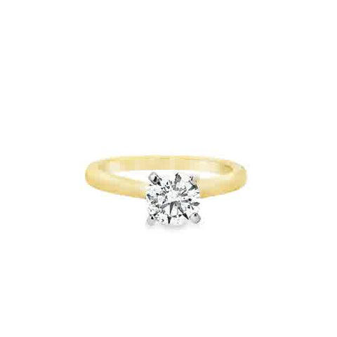 Lady's Yellow 14 Karat Engagement Ring Size 6.5 With One = 1.03Ct Round E/F I1 Diamond